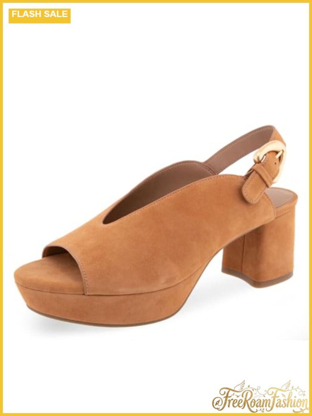 Platform Slingback Sandals Round Toe Buckle Adjustable Suede